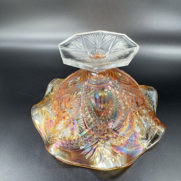 Imperial Glass Iridescent Marigold Carnival Glass Ruffled Footed Bowl Dish VTG - Picture 7 of 16